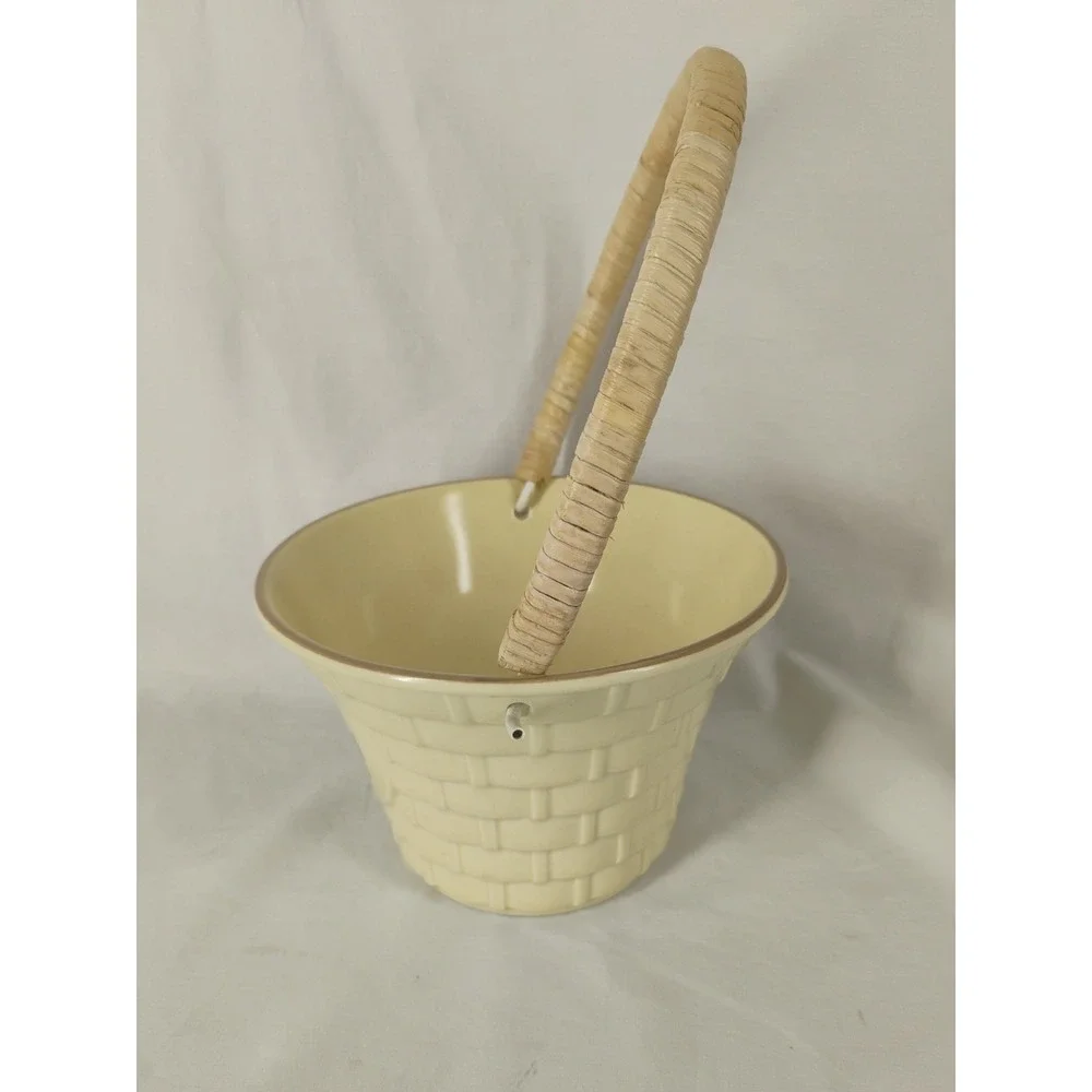 Vtg Pfaltzgraff Village Basket w/Handle Flower Pot Storage Decor USA made‎